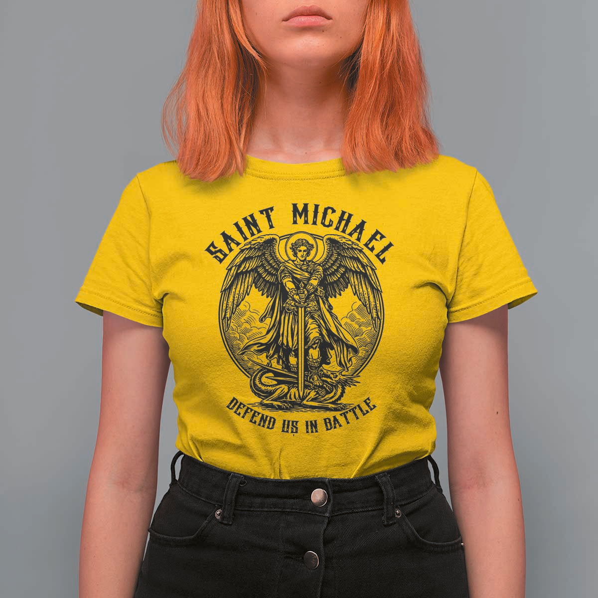 Saint Michael Heavenly Warrior T Shirt For Women Defend Us In Battle