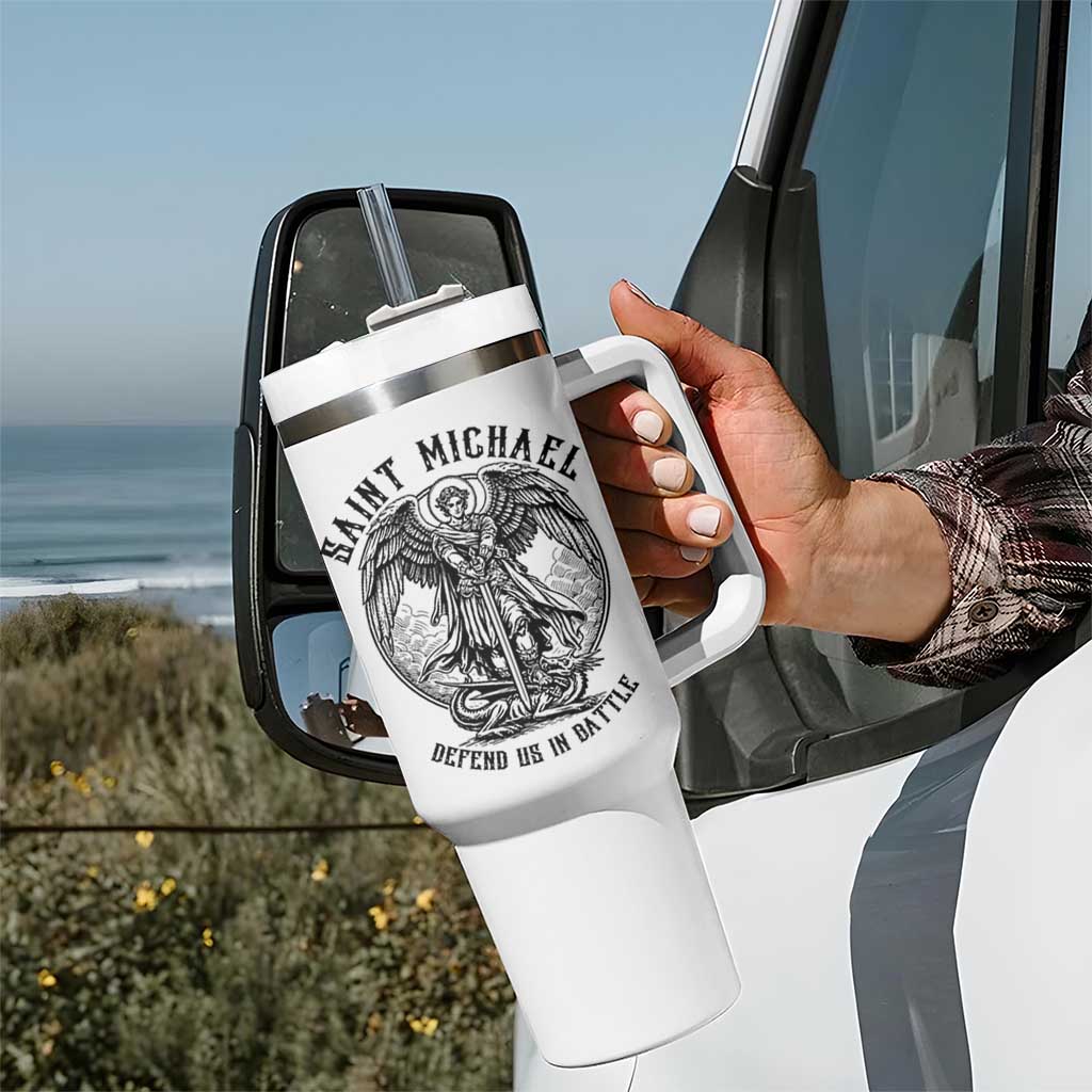 Saint Michael Heavenly Warrior Tumbler With Handle Defend Us In Battle