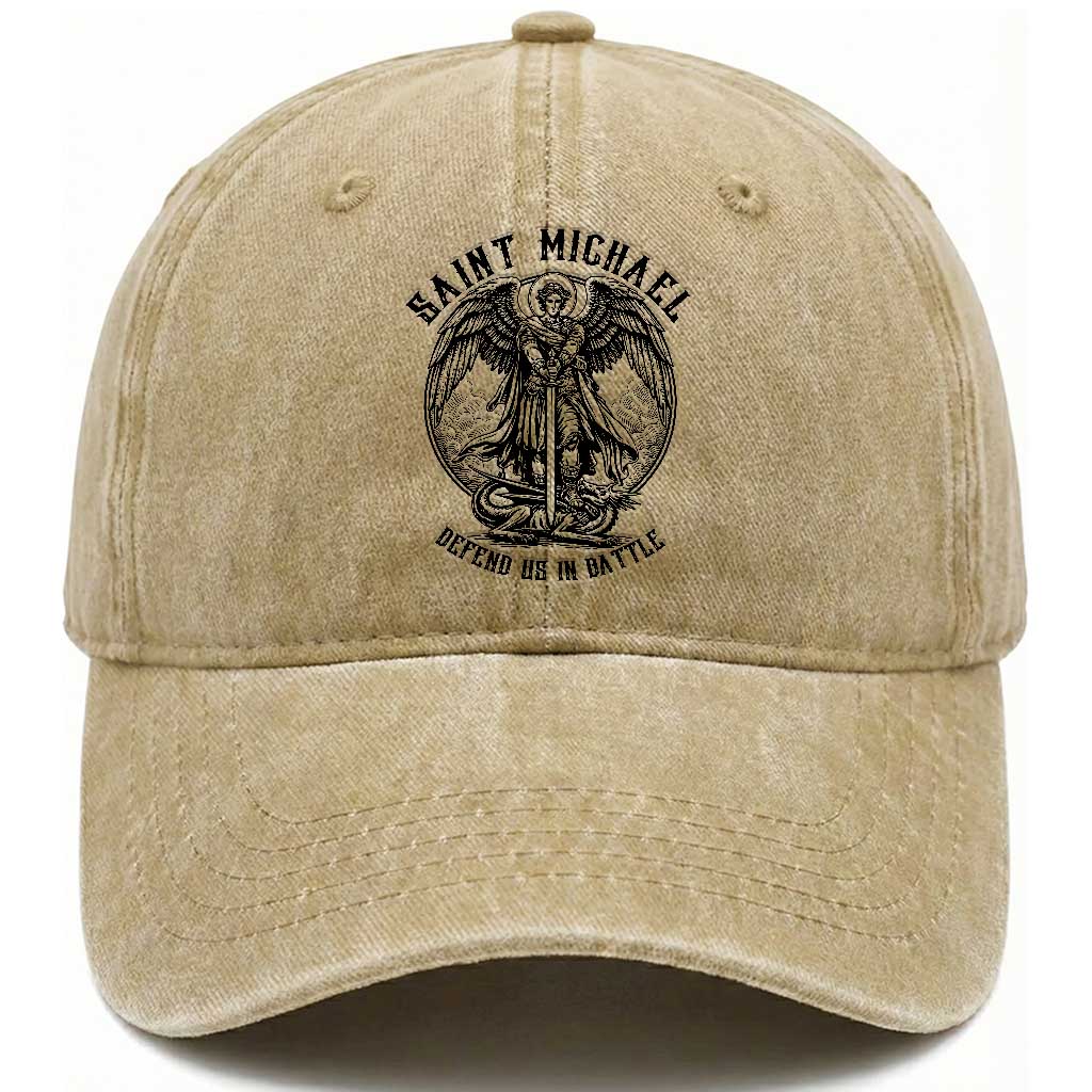 Saint Michael Heavenly Warrior Washed Cotton Baseball Cap Defend Us In Battle