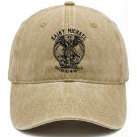 Saint Michael Heavenly Warrior Washed Cotton Baseball Cap Defend Us In Battle