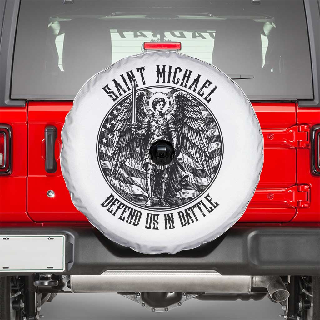 Saint Michael Defend Us In Battle Spare Tire Cover American Flag Patriotic