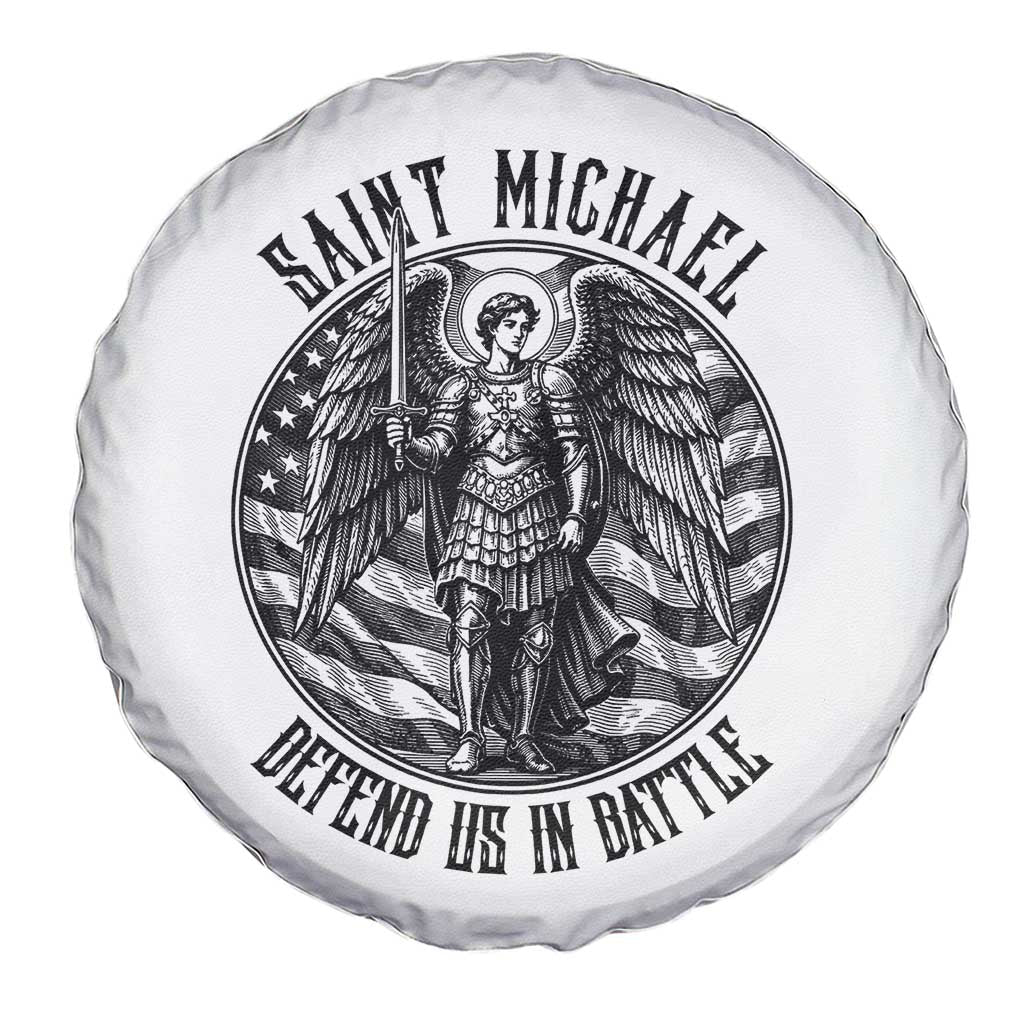 Saint Michael Defend Us In Battle Spare Tire Cover American Flag Patriotic