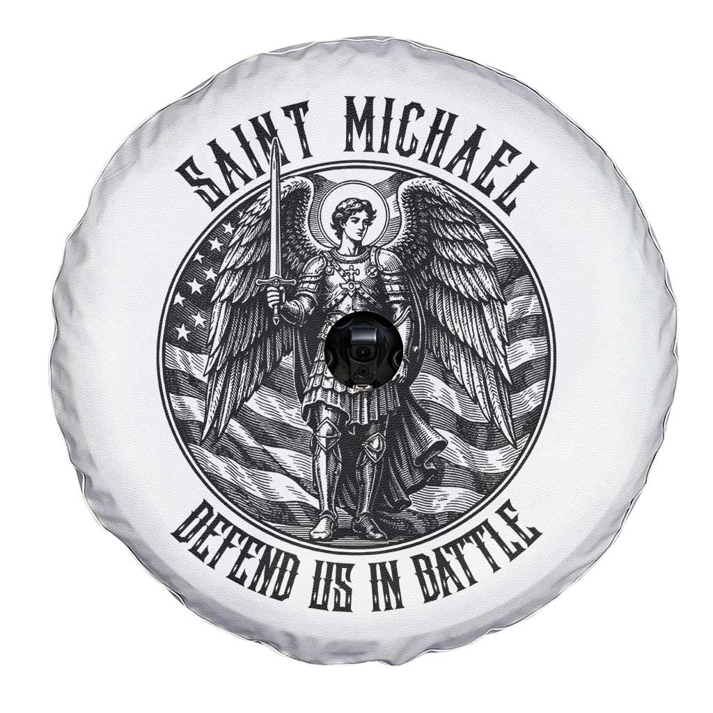 Saint Michael Defend Us In Battle Spare Tire Cover American Flag Patriotic
