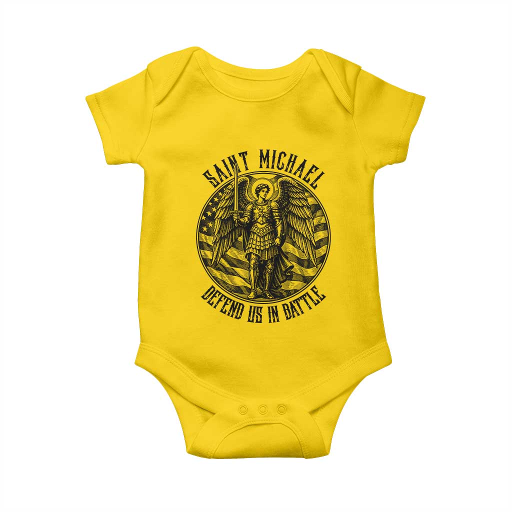 Saint Michael Defend Us In Battle Baby Onesie American Flag Patriotic