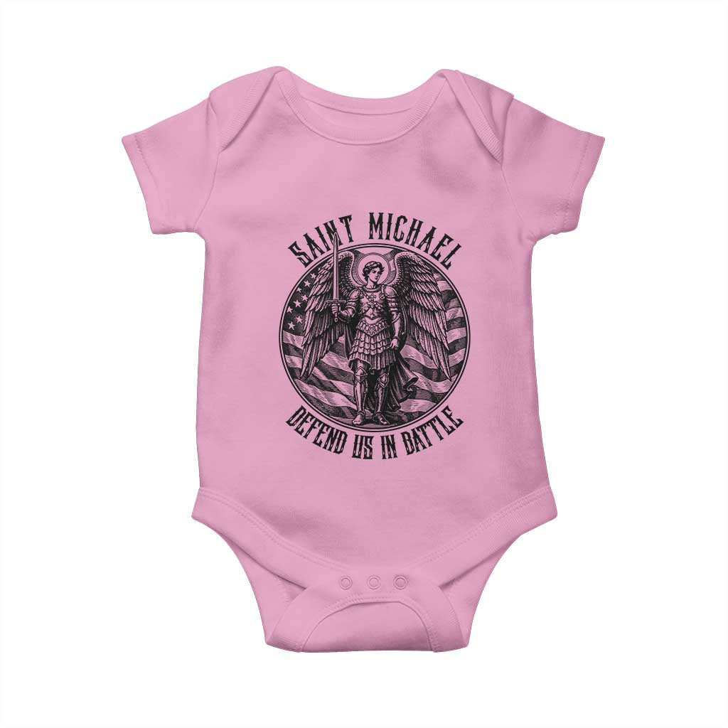 Saint Michael Defend Us In Battle Baby Onesie American Flag Patriotic
