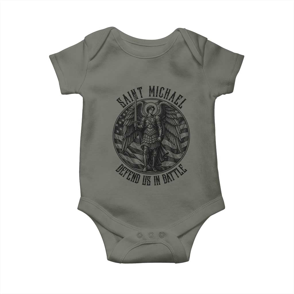 Saint Michael Defend Us In Battle Baby Onesie American Flag Patriotic