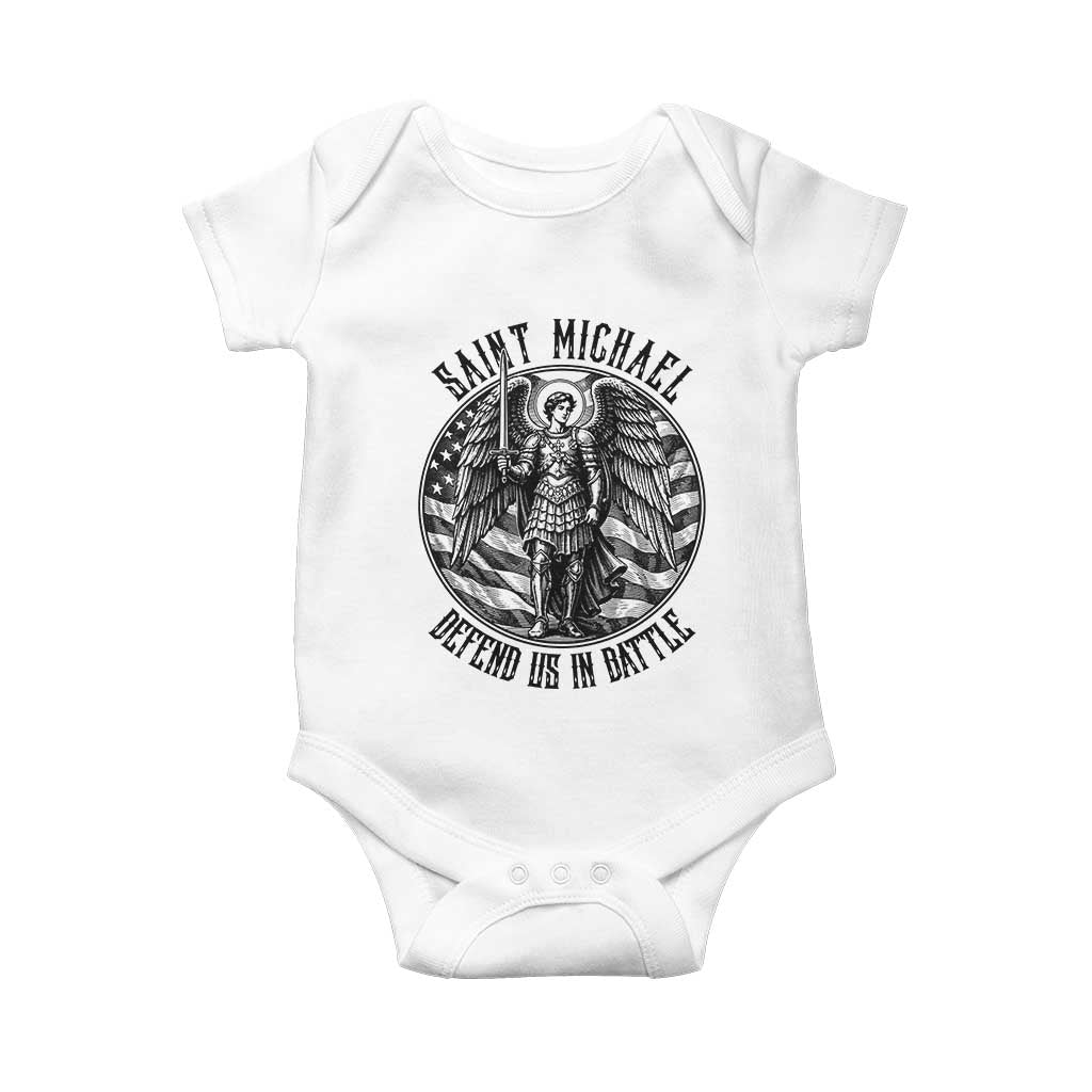 Saint Michael Defend Us In Battle Baby Onesie American Flag Patriotic