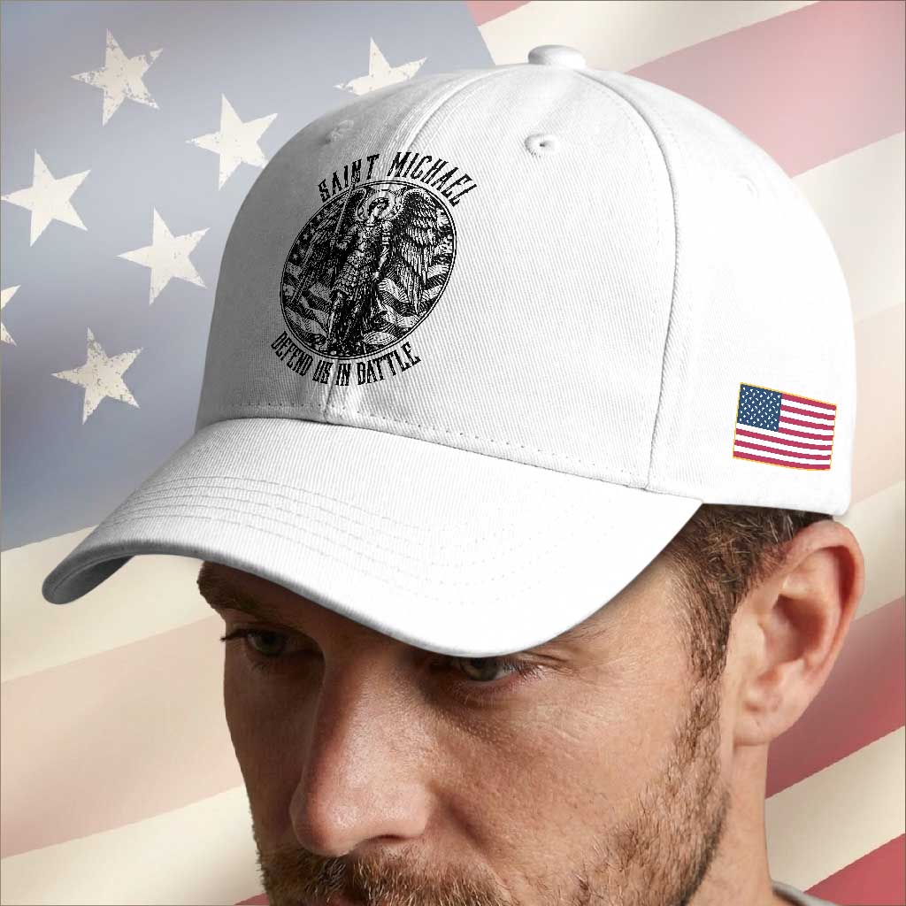 Saint Michael Defend Us In Battle Baseball Cap American Flag Patriotic