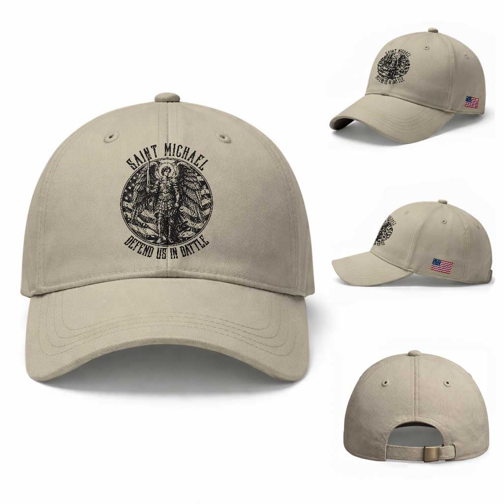 Saint Michael Defend Us In Battle Baseball Cap American Flag Patriotic