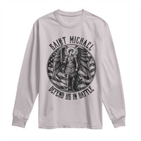 Saint Michael Defend Us In Battle Long Sleeve Shirt American Flag Patriotic