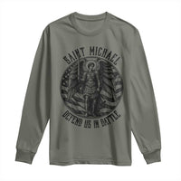 Saint Michael Defend Us In Battle Long Sleeve Shirt American Flag Patriotic