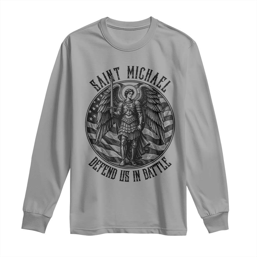 Saint Michael Defend Us In Battle Long Sleeve Shirt American Flag Patriotic