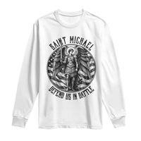 Saint Michael Defend Us In Battle Long Sleeve Shirt American Flag Patriotic