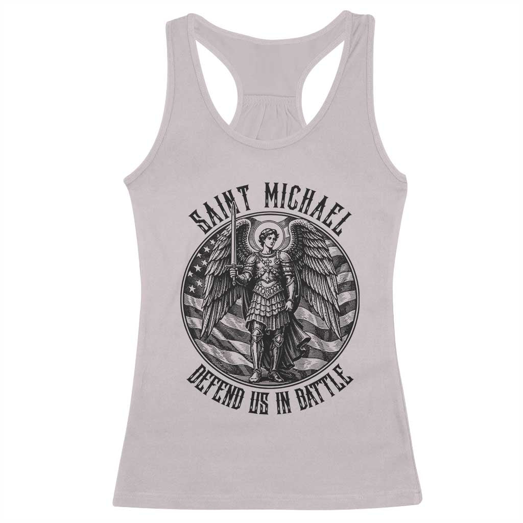 Saint Michael Defend Us In Battle Racerback Tank Top American Flag Patriotic