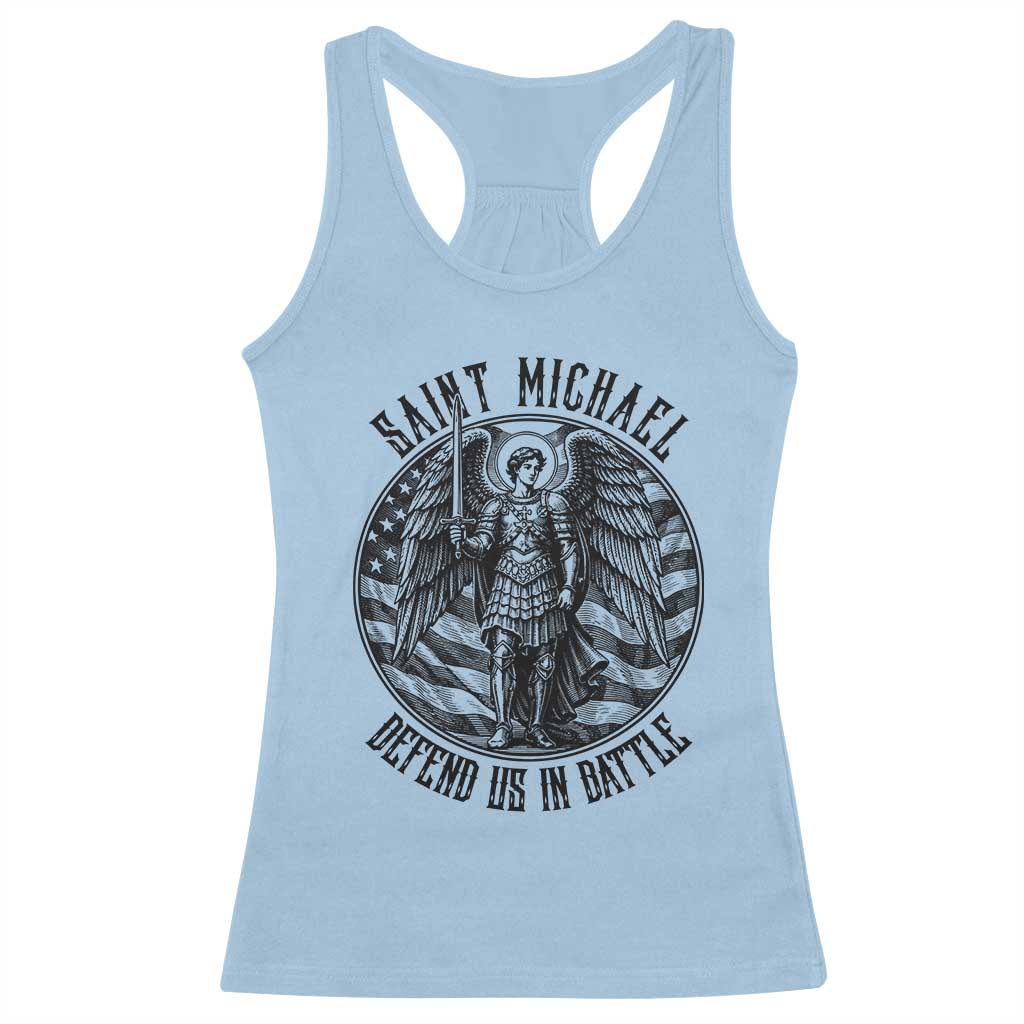 Saint Michael Defend Us In Battle Racerback Tank Top American Flag Patriotic