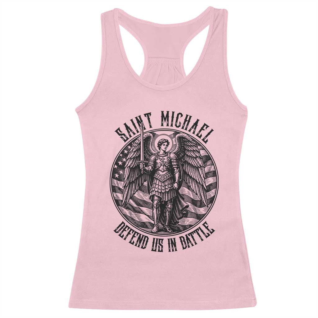 Saint Michael Defend Us In Battle Racerback Tank Top American Flag Patriotic