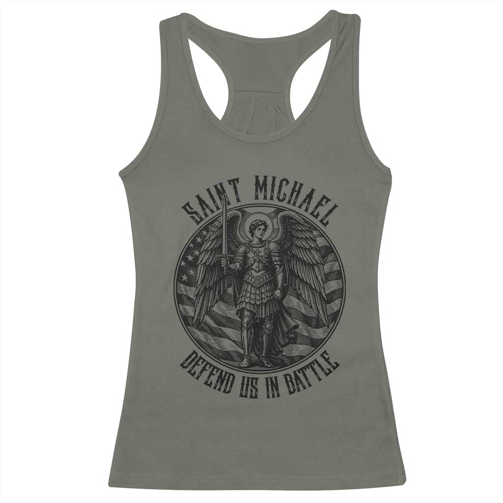 Saint Michael Defend Us In Battle Racerback Tank Top American Flag Patriotic