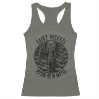 Saint Michael Defend Us In Battle Racerback Tank Top American Flag Patriotic