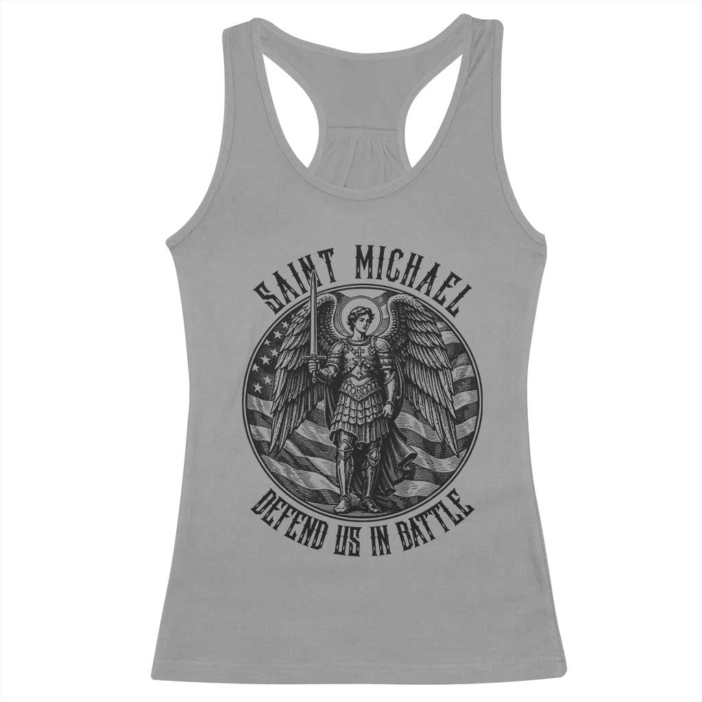 Saint Michael Defend Us In Battle Racerback Tank Top American Flag Patriotic