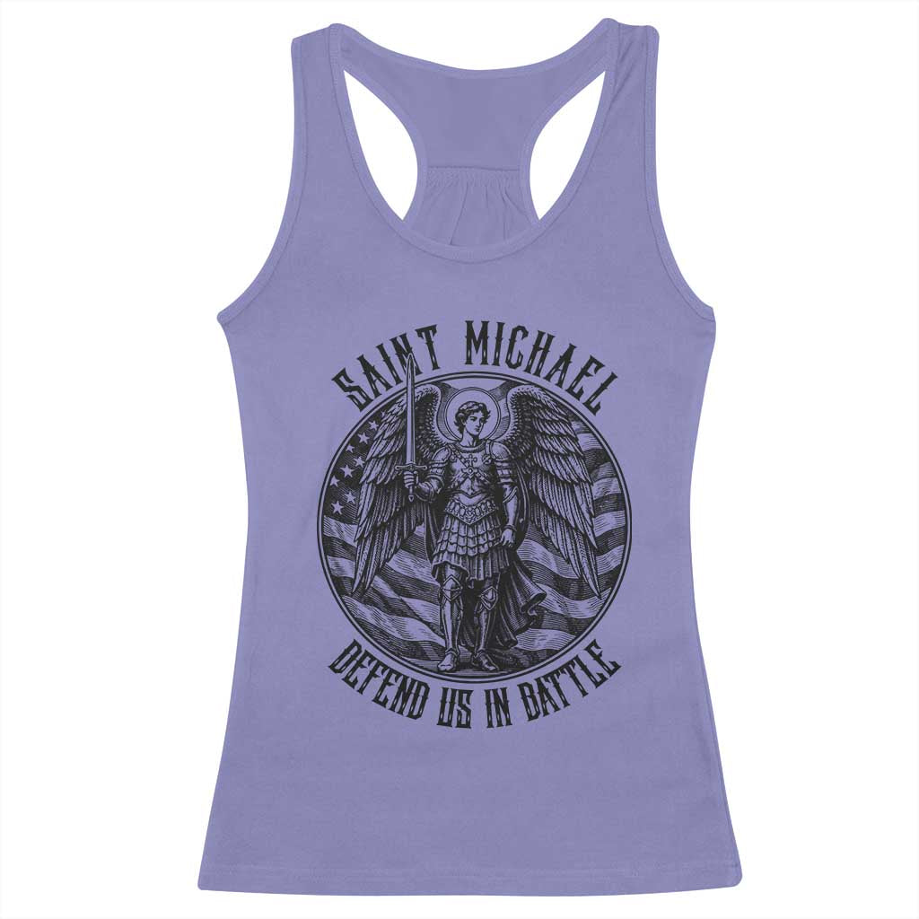 Saint Michael Defend Us In Battle Racerback Tank Top American Flag Patriotic