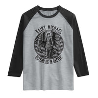 Saint Michael Defend Us In Battle Raglan Shirt American Flag Patriotic