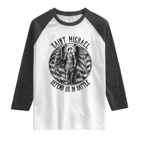 Saint Michael Defend Us In Battle Raglan Shirt American Flag Patriotic