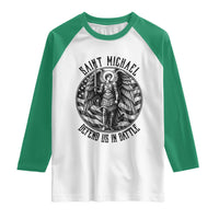 Saint Michael Defend Us In Battle Raglan Shirt American Flag Patriotic