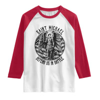 Saint Michael Defend Us In Battle Raglan Shirt American Flag Patriotic