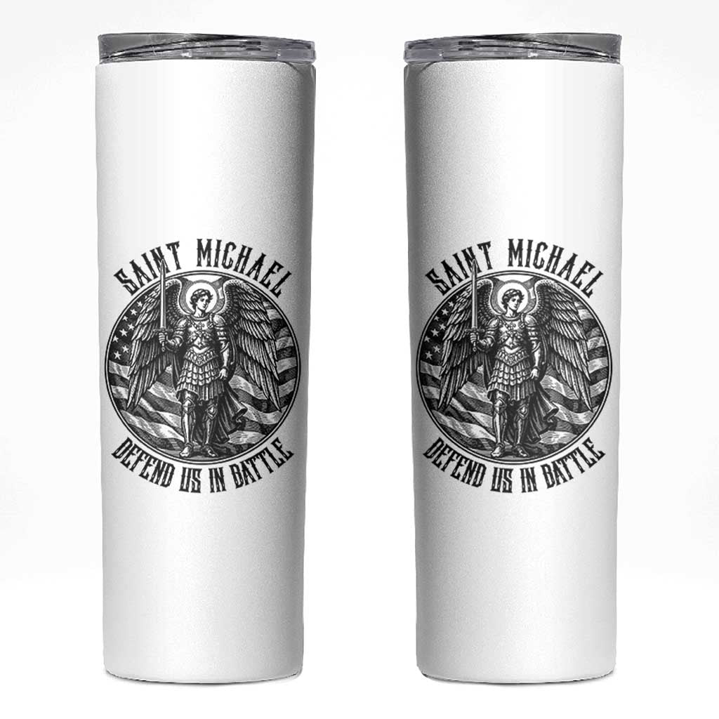 Saint Michael Defend Us In Battle Skinny Tumbler American Flag Patriotic