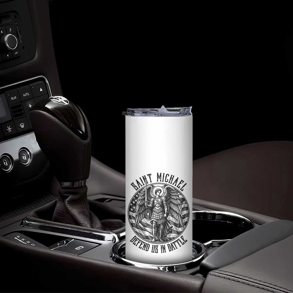 Saint Michael Defend Us In Battle Skinny Tumbler American Flag Patriotic