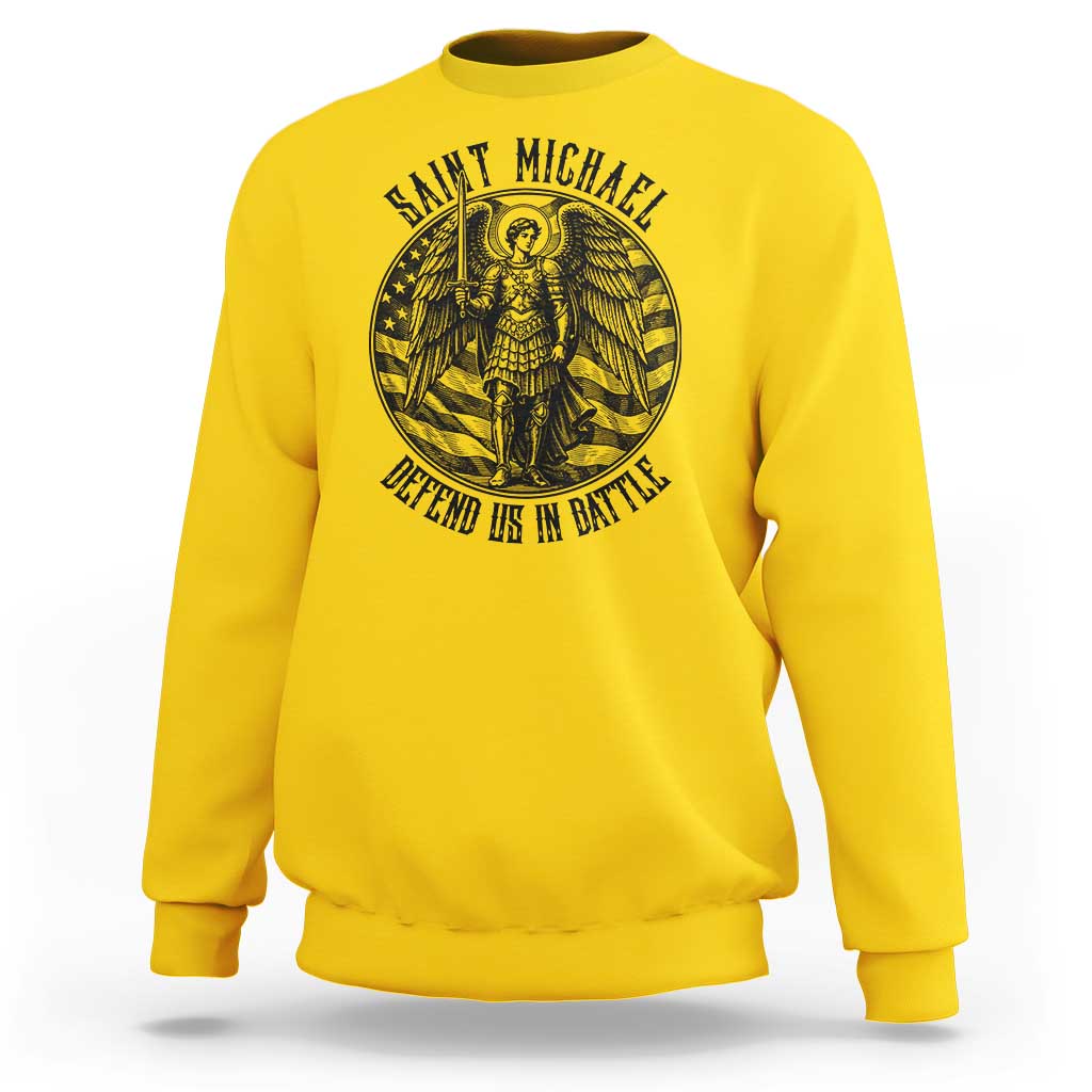 Saint Michael Defend Us In Battle Sweatshirt American Flag Patriotic