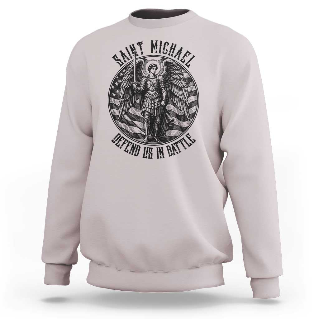 Saint Michael Defend Us In Battle Sweatshirt American Flag Patriotic