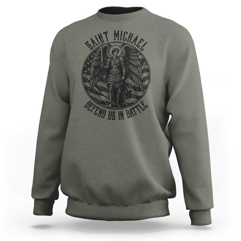 Saint Michael Defend Us In Battle Sweatshirt American Flag Patriotic
