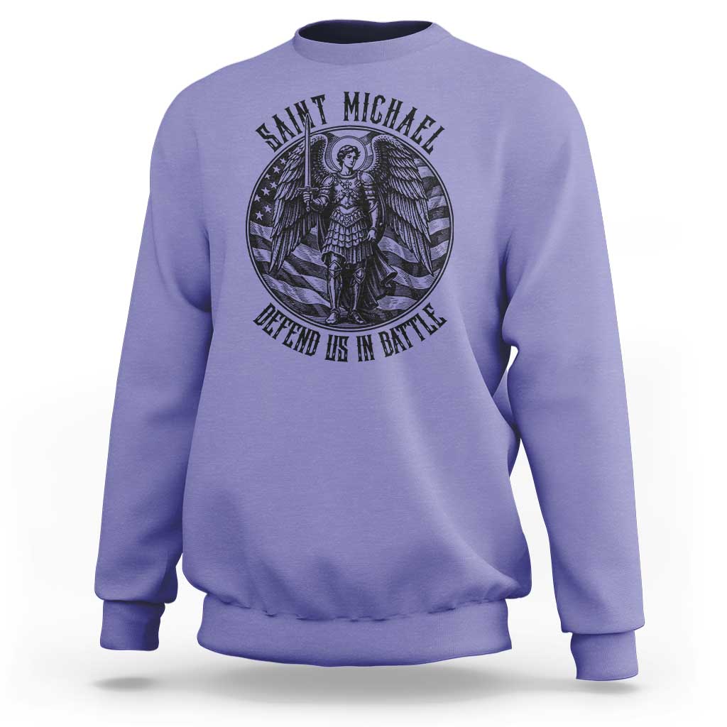 Saint Michael Defend Us In Battle Sweatshirt American Flag Patriotic