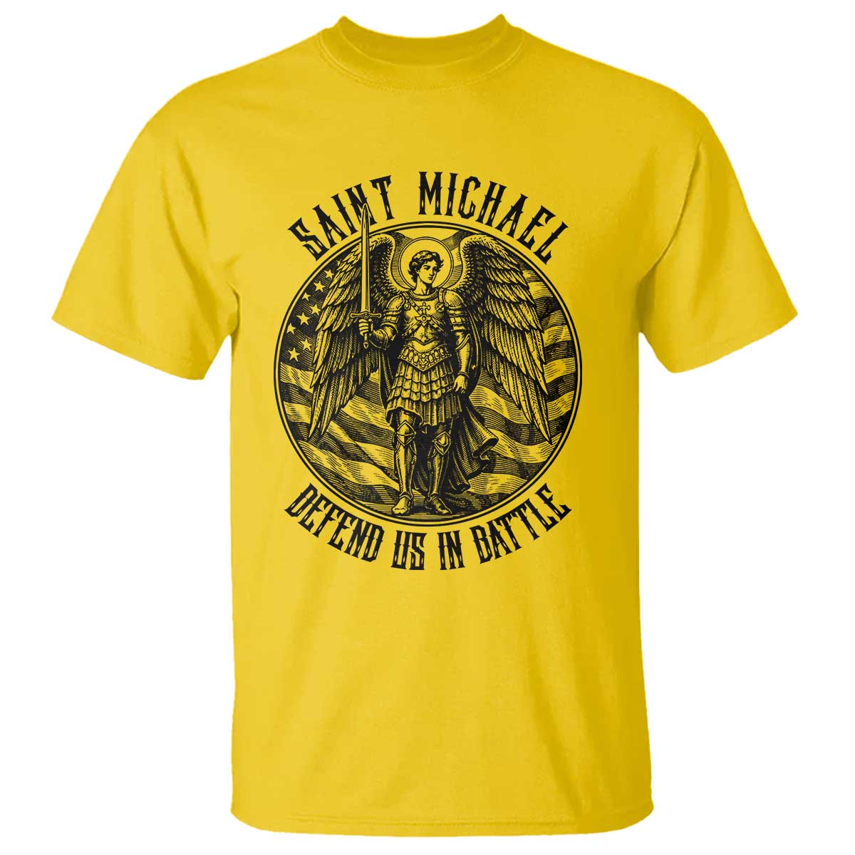 Saint Michael Defend Us In Battle T Shirt American Flag Patriotic