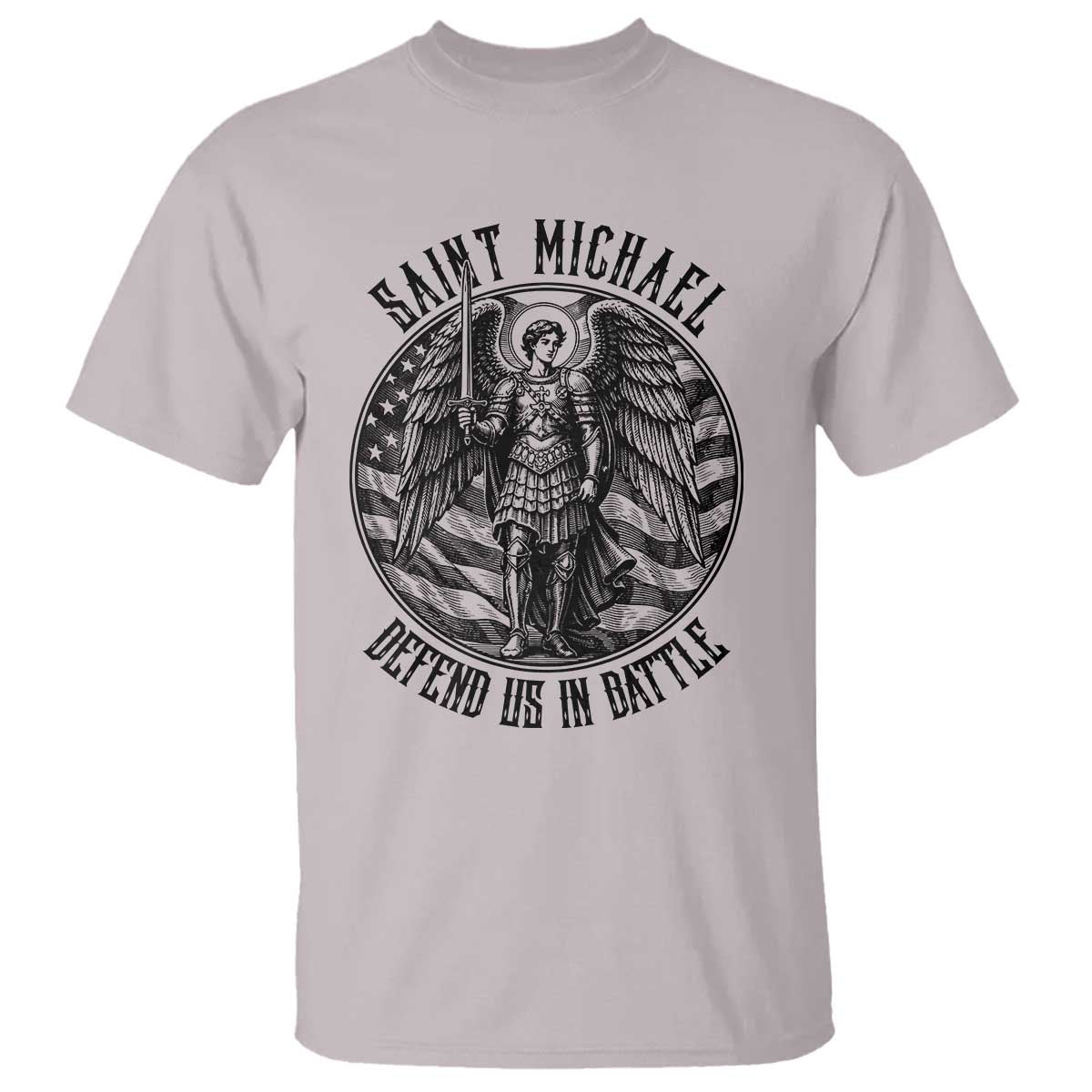 Saint Michael Defend Us In Battle T Shirt American Flag Patriotic