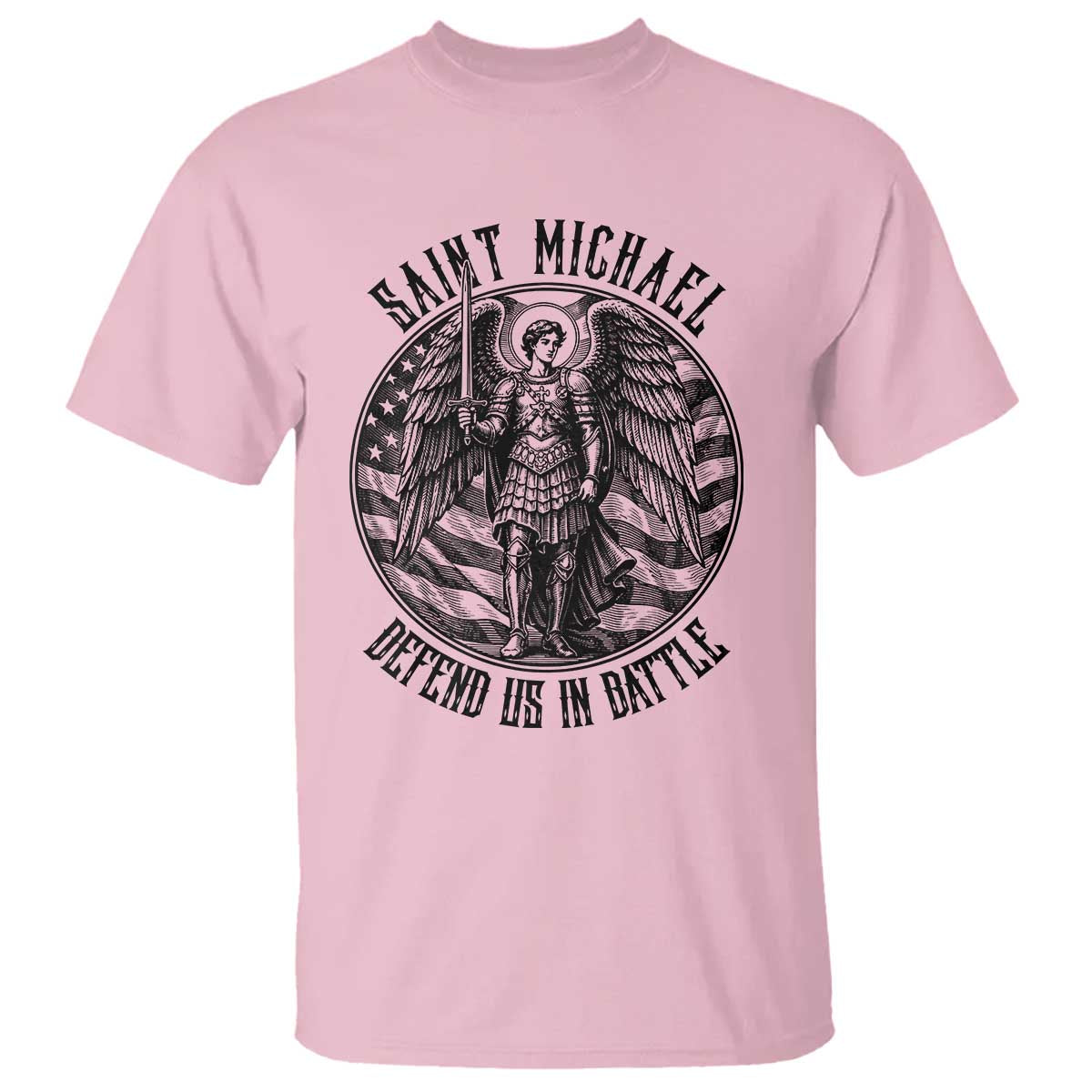 Saint Michael Defend Us In Battle T Shirt American Flag Patriotic