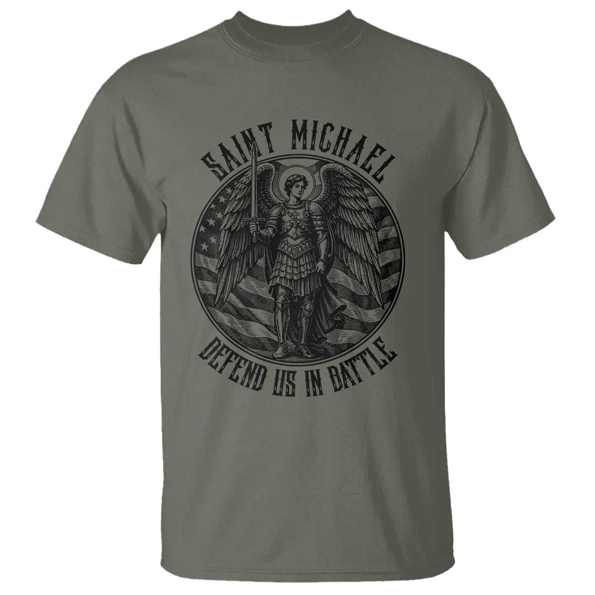 Saint Michael Defend Us In Battle T Shirt American Flag Patriotic