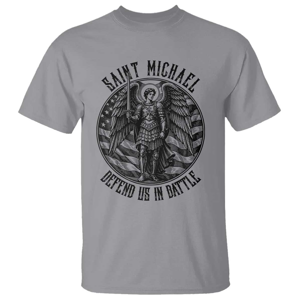 Saint Michael Defend Us In Battle T Shirt American Flag Patriotic