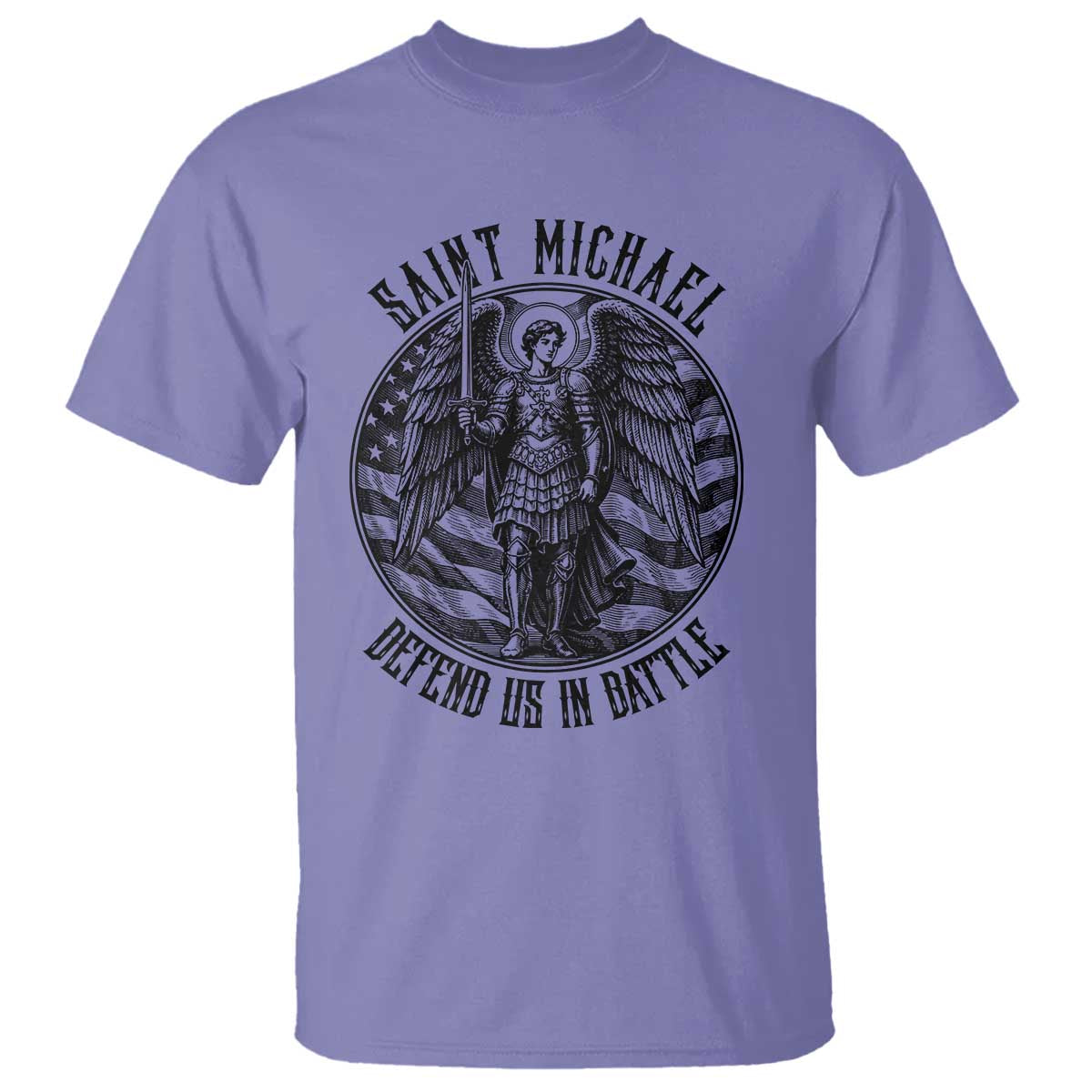 Saint Michael Defend Us In Battle T Shirt American Flag Patriotic