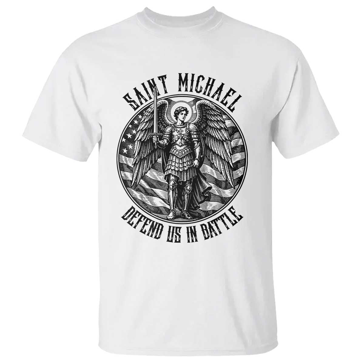 Saint Michael Defend Us In Battle T Shirt American Flag Patriotic