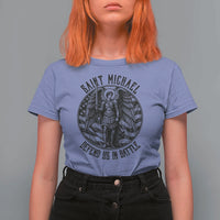 Saint Michael Defend Us In Battle T Shirt For Women American Flag Patriotic