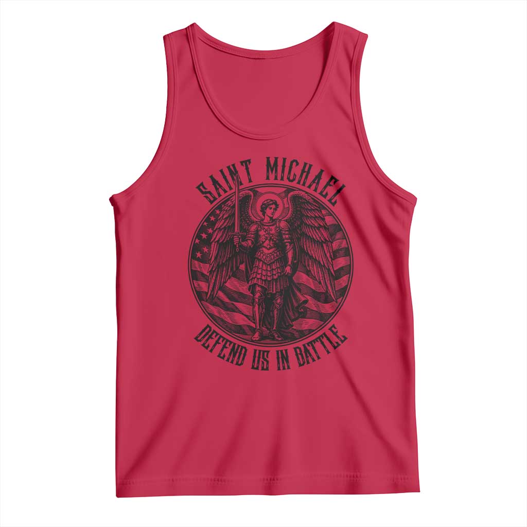 Saint Michael Defend Us In Battle Tank Top American Flag Patriotic