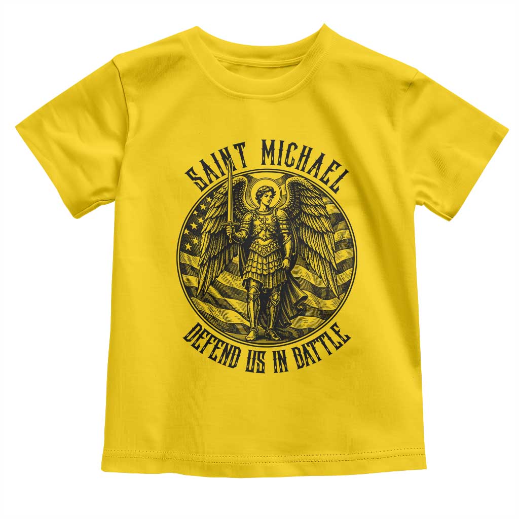 Saint Michael Defend Us In Battle Toddler T Shirt American Flag Patriotic