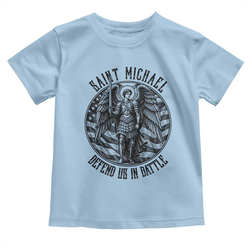 Saint Michael Defend Us In Battle Toddler T Shirt American Flag Patriotic
