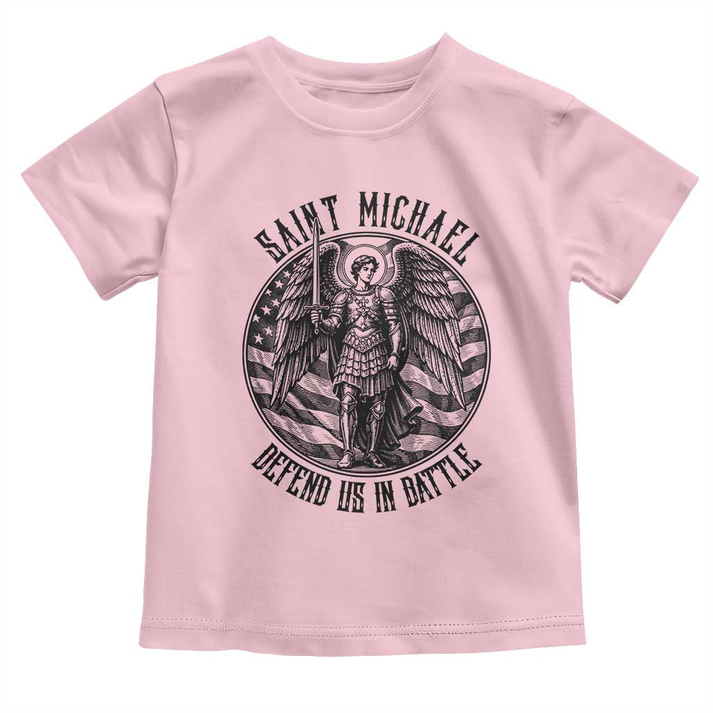 Saint Michael Defend Us In Battle Toddler T Shirt American Flag Patriotic