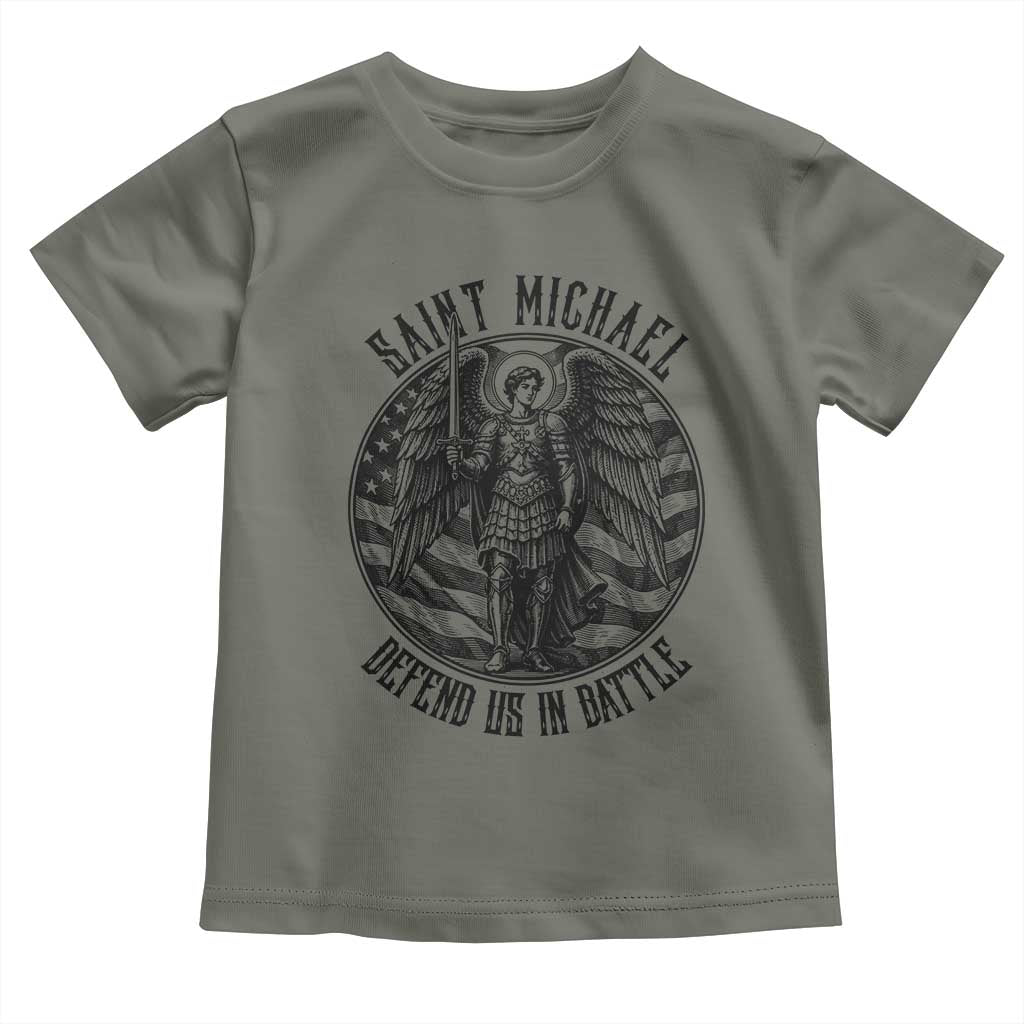 Saint Michael Defend Us In Battle Toddler T Shirt American Flag Patriotic