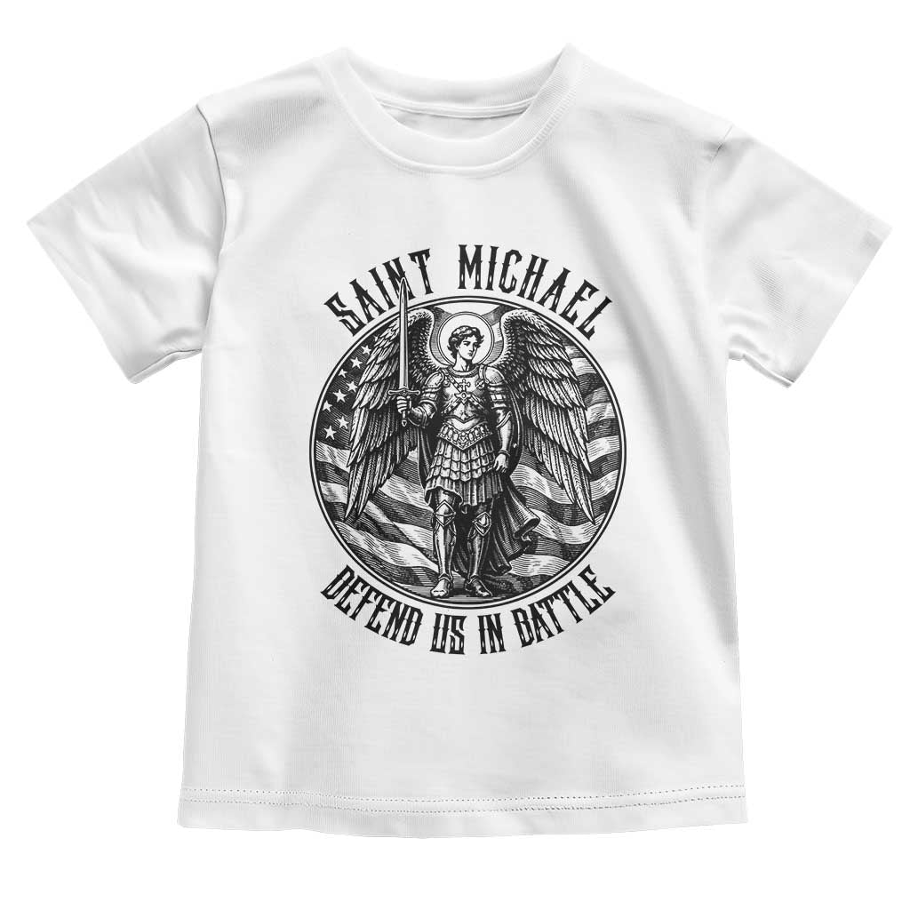 Saint Michael Defend Us In Battle Toddler T Shirt American Flag Patriotic