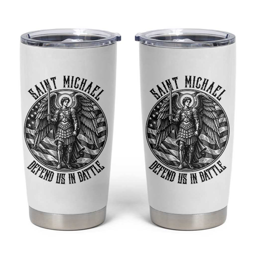 Saint Michael Defend Us In Battle Tumbler Cup American Flag Patriotic