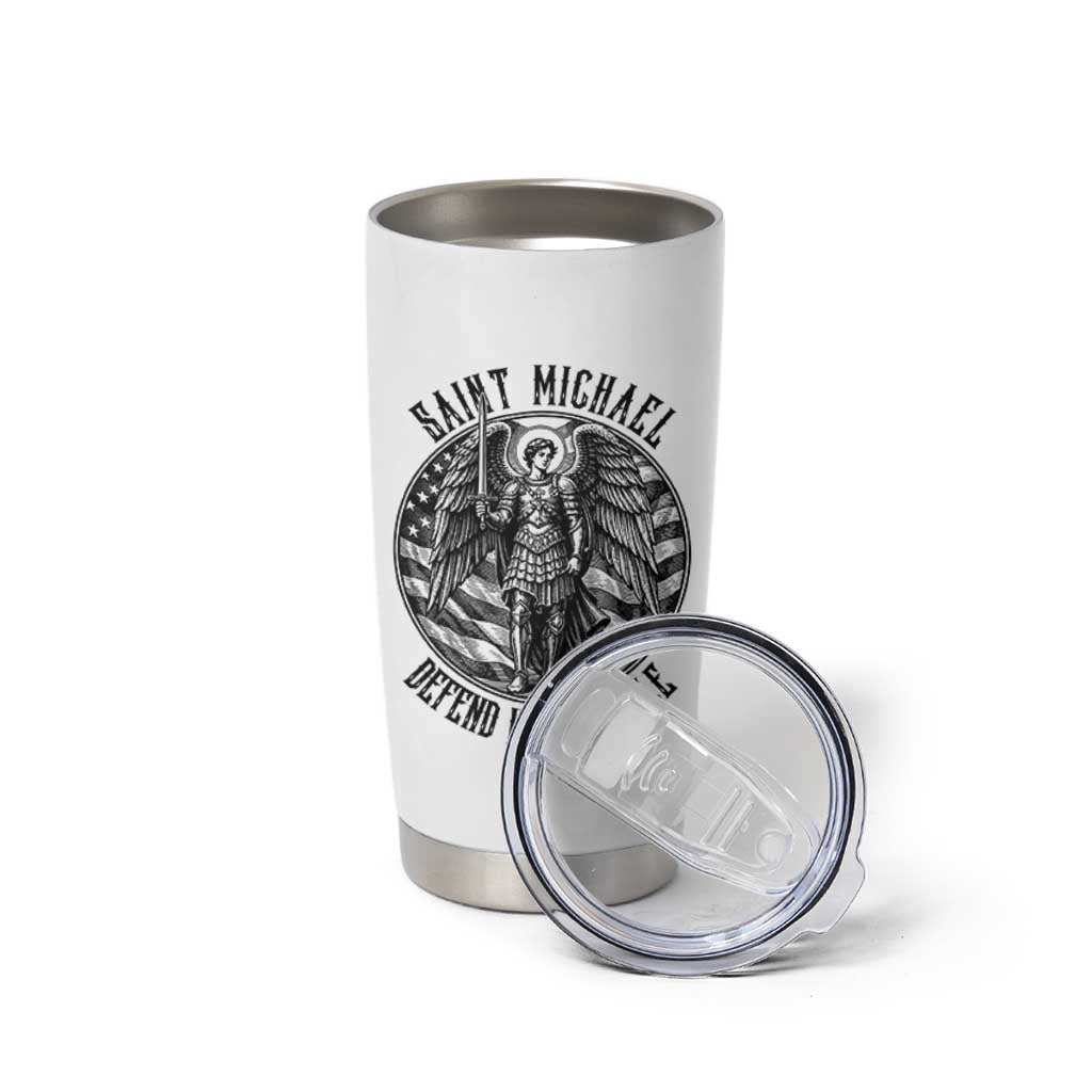 Saint Michael Defend Us In Battle Tumbler Cup American Flag Patriotic